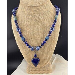 Lapis Lazuli Pendant Necklace and stones 925 Sterling Silver 20 inches